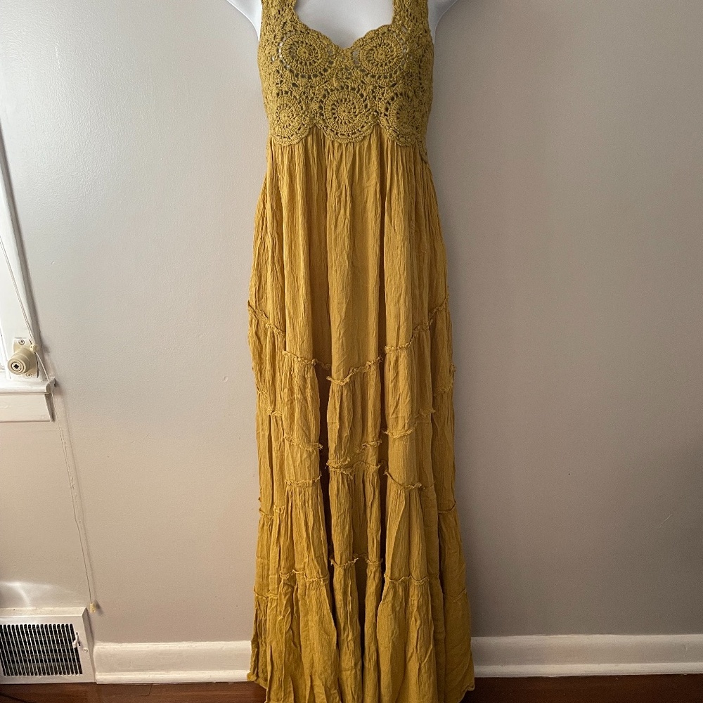 Free People gold mustard yellow dress size medium NWT